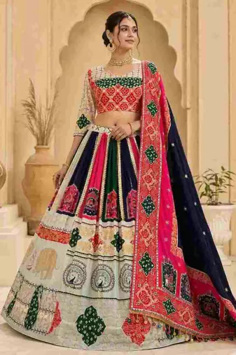 White Real Mirror Navratri Lehenga Choli With Dupatta