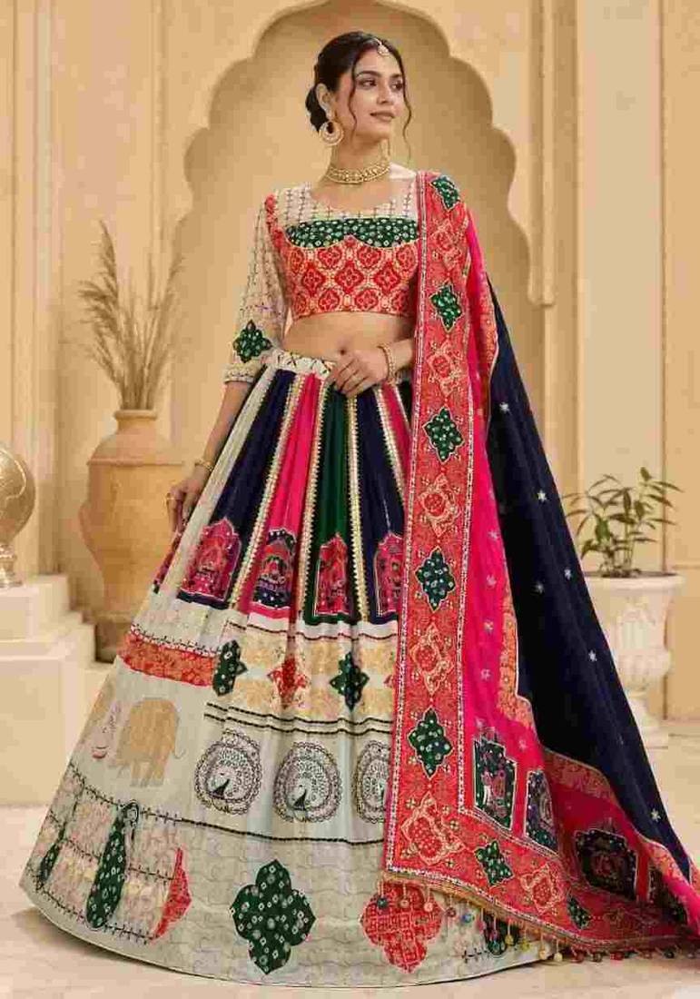 White Real Mirror Navratri Lehenga Choli With Dupatta