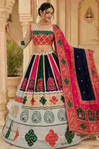 White Real Mirror Navratri Lehenga Choli With Dupatta