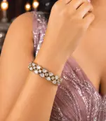 Gold Tone Kundan Bracelet, Indian Bridal Polki Style CZ Wedding Cuff