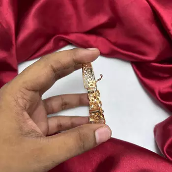 Gold Tone Kundan Bracelet, Indian Bridal Polki Style CZ Wedding Cuff 4