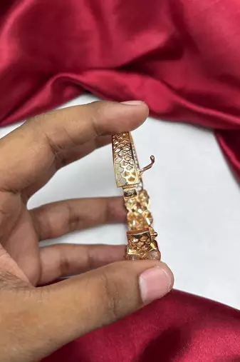 Gold Tone Kundan Bracelet, Indian Bridal Polki Style CZ Wedding Cuff
