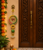handmade decorative multicolour shubh labh jali plate jhumki decorationhanging for diwali decorations (pack of 2)