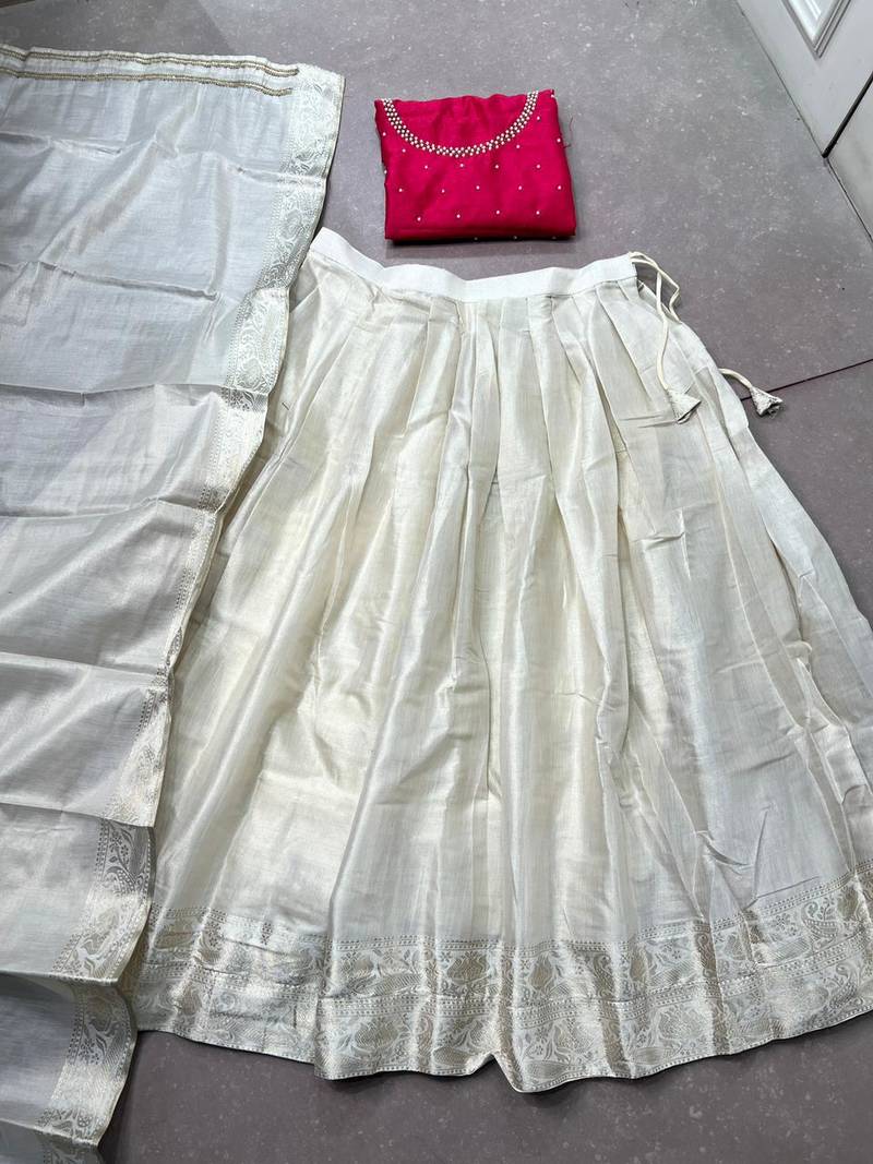 Women's Poly Kanjivaram Zari Weaving Half Saree Lehenga Set