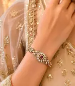 Ruby Kundan Bracelet, Gold Tone Polki Style Hand Jewelry