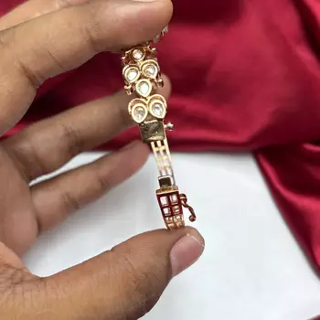 Ruby Kundan Bracelet, Gold Tone Polki Style Hand Jewelry 4