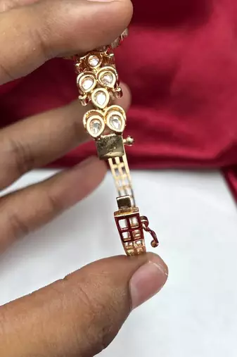 Ruby Kundan Bracelet, Gold Tone Polki Style Hand Jewelry