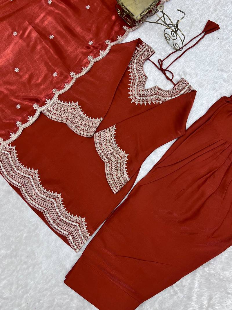 Women's Beautiful Embroidery Work Roman Silk Fabric Straight Kurta Shalwar and Dupatta Set