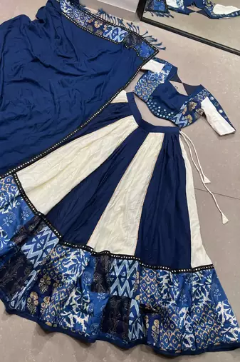women's pure rayon printed  lehenga choli set with mirror & gotta patti work - free size