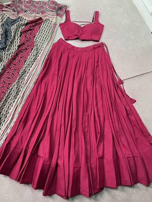 women's rayon lehenga choli with printed cotton dupatta & mirror work lace - free size 5