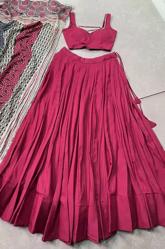 women's rayon lehenga choli with printed cotton dupatta & mirror work lace - free size