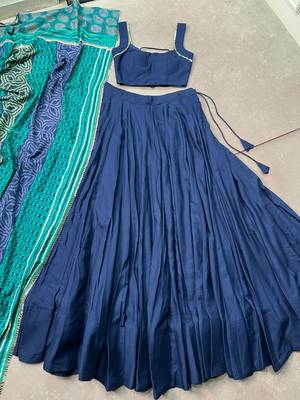 women's rayon lehenga choli with printed cotton dupatta & mirror work lace - free size 4