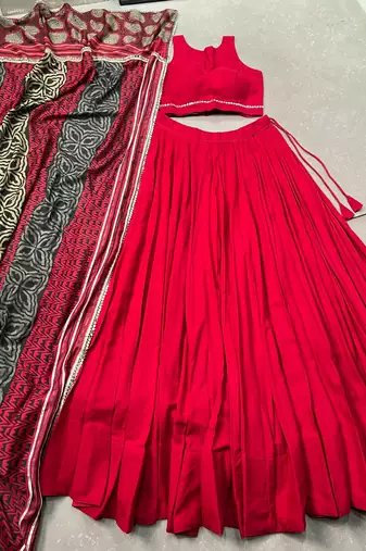 women's festive rayon  lehenga choli with printed cotton dupatta & mirror work lace - free size