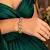 Pink Crystal Gold Tone CZ Tennis Bracelet, Vintage Inspired Cuff, Elegant Evening Jewelry