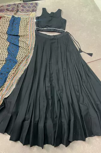 women's rayon lehenga choli with printed cotton dupatta & mirror work lace - free size