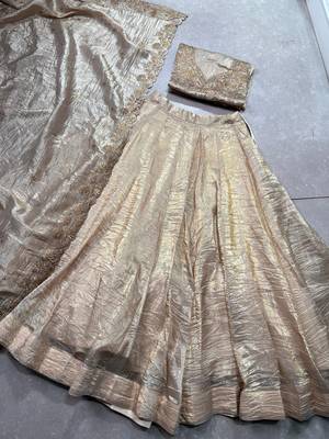 Gold Crush Fabric Chaniya Choli with Sequins Embroidery 6