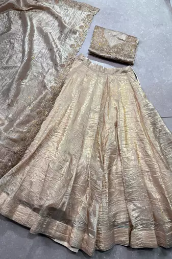 Gold Crush Fabric Chaniya Choli with Sequins Embroidery
