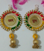 handmade multicolour jali plate moti chudi hanging for decorationshubh labh hanging for decoration (pack of 2)