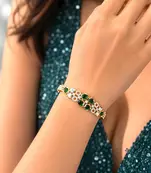 Emerald Green CZ Bracelet, Gold Plated, Art Deco Bridal Statement Jewelry