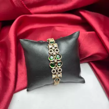 Emerald Green CZ Bracelet, Gold Plated, Art Deco Bridal Statement Jewelry 2