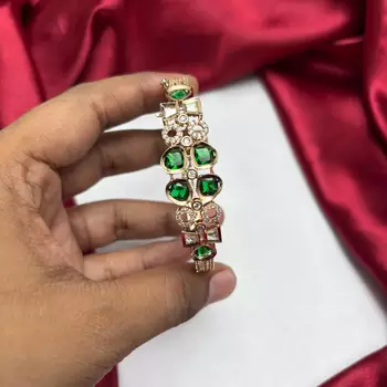 Emerald Green CZ Bracelet, Gold Plated, Art Deco Bridal Statement Jewelry 3