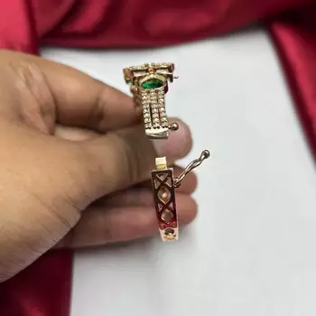 Emerald Green CZ Bracelet, Gold Plated, Art Deco Bridal Statement Jewelry 4