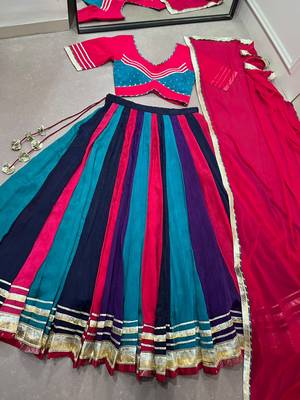 navratri multicolor panel chinon lehenga choli with gotta patti lace border dupatta - free size 5