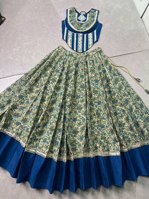 women festive real mirror work border chanderi garba lehenga choli set - free size 5