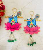 handmade multicolour krishna ji hanging shubh-labh hanging lotus decoration toran for home decor (pack of 2)