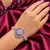 Floral Crystal Bracelet, Lavender Pear-Cut CZ Statement Cuff, Silver-Tone Flower Jewelry