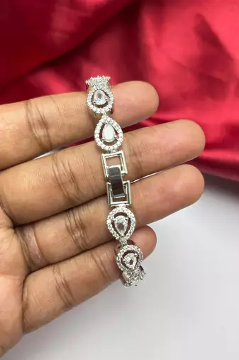 Floral Crystal Bracelet, Lavender Pear-Cut CZ Statement Cuff, Silver-Tone Flower Jewelry