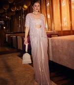 Blush lilac embroidered organza drape skirt set