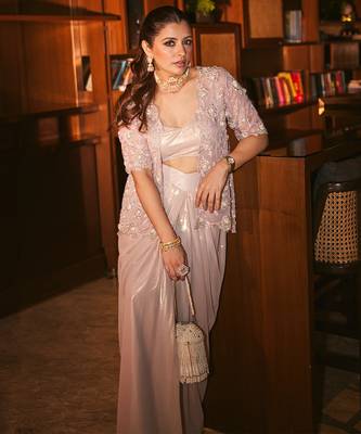 Blush lilac embroidered organza drape skirt set 2