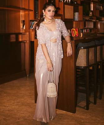 Blush lilac embroidered organza drape skirt set 5