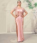 Blush pink embroidered satin corset skirt set