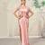 Blush pink embroidered satin corset skirt set