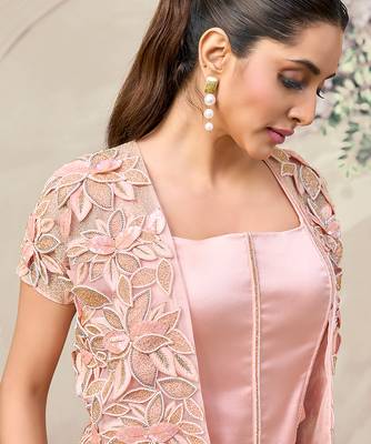 Blush pink embroidered satin corset skirt set 4