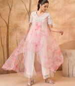 Pink and white embroidered dupion mononet co ord set