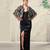 Black embroidered lace gown and cape jacket