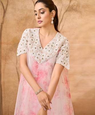 Pink and white embroidered dupion mononet co ord set 2