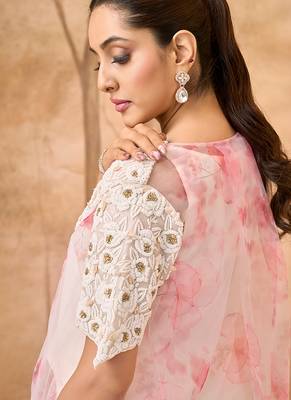 Pink and white embroidered dupion mononet co ord set 3