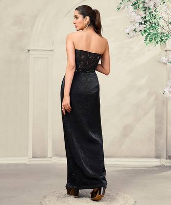 Black embroidered lace gown and cape jacket 3