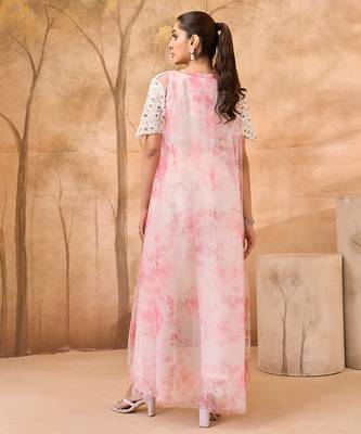 Pink and white embroidered dupion mononet co ord set 5