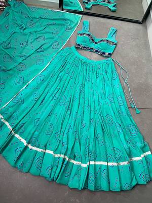women's bandhej printed georgette lehenga choli set with dupatta - free size 5