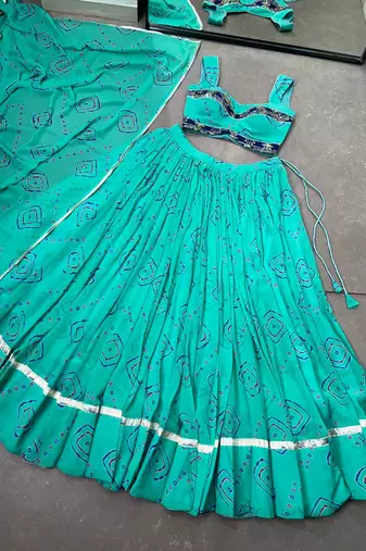 women's bandhej printed georgette lehenga choli set with dupatta - free size