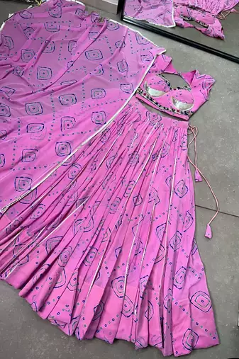 women's bandhej printed georgette lehenga choli set with dupatta - free size