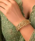 Vintage Floral CZ Bridal Cuff Bracelet, Antique Gold Art Deco Bangle