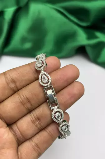 Ruby Red Floral CZ Crystal Statement Bracelet, Silver Plated Flower Jewelry