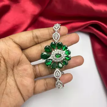 Emerald Green Floral Statement Bracelet, Silver Plated Cubic Zirconia 3