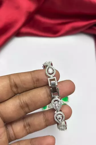Emerald Green Floral Statement Bracelet, Silver Plated Cubic Zirconia